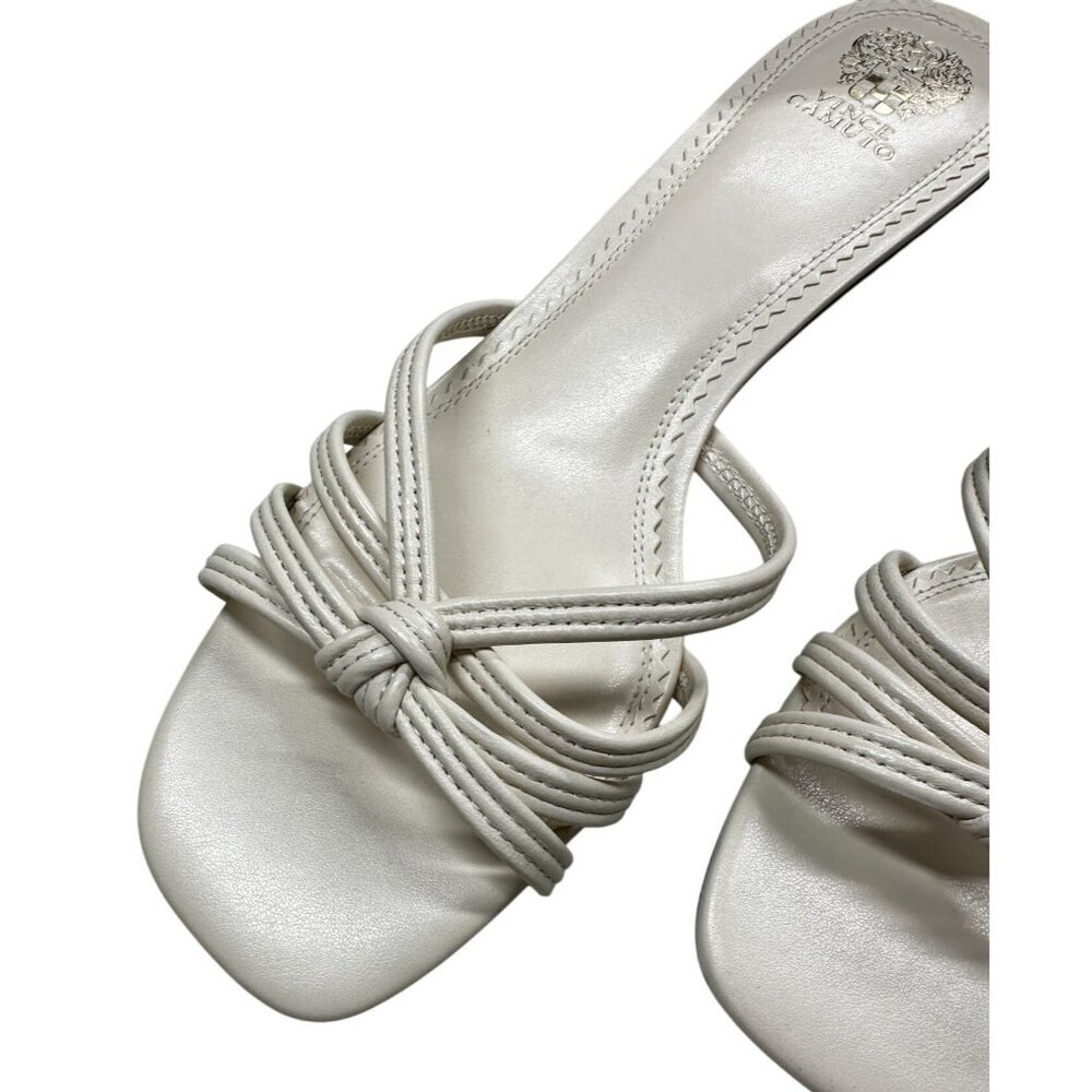 Vince Camuto Sandal Women's Size 11 Leather Off White Strappy Knotted Slip-On‎ - Picture 3 of 11